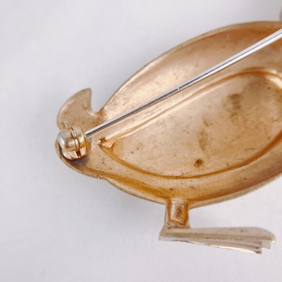 VTG Gold Tone Duck Brooch with Rhinestone Collar Whimsy 50s Figural Pin Quirky - Picture 5 of 7